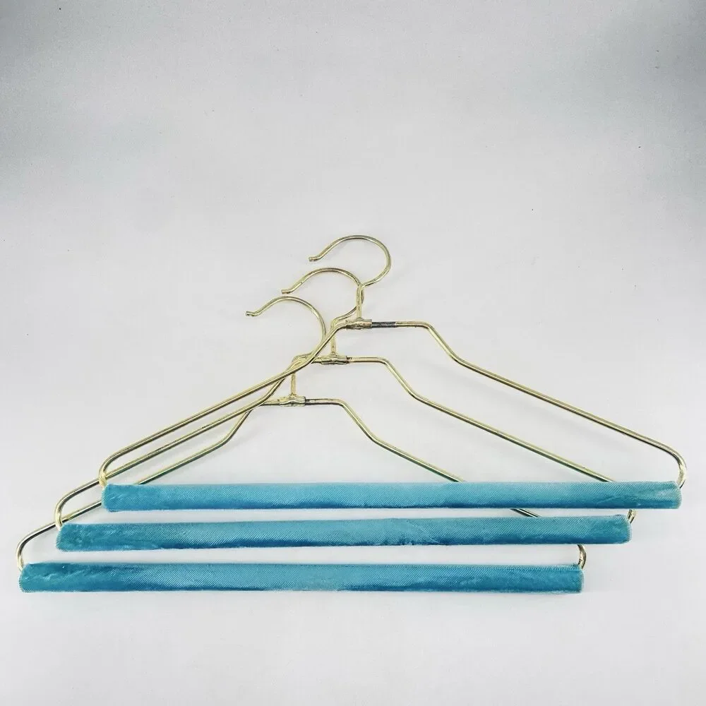 Vintage Heavy Duty Teal And Brass Mid Century Velvet Hanger Swivel MCM